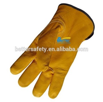 keystone thumb Grain Cowhide Leather Driving Gloves Yellow