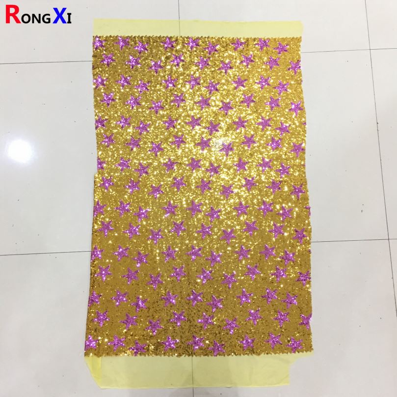 RXF0657 Brand New Gold Double color Star  Sequin Fabric