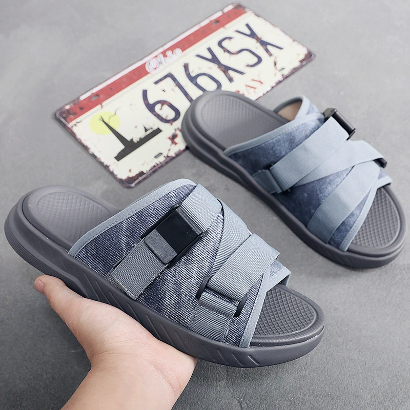 Cheap Wholesale Men Sandals Outdoor One-Line Soft Soled Slippers