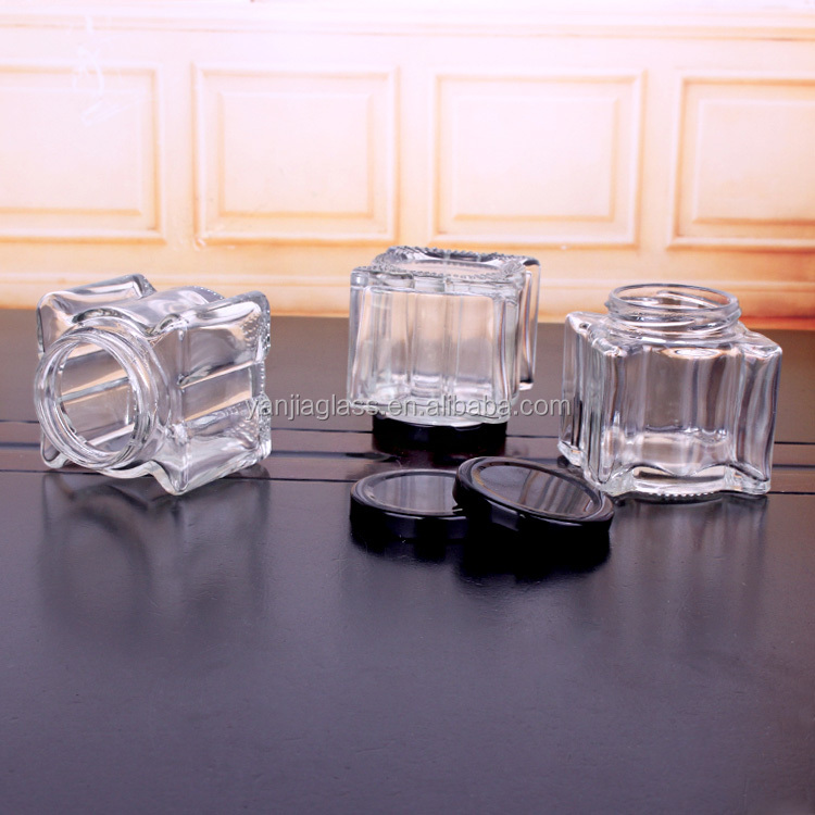 unique square 200ml glass honey jars container with metal lids