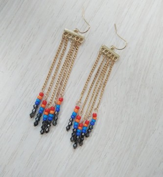 Earring, Rainbow Seed Beads and Glass Beads Gold Fashion Earring, Crystal Earring Jewelry PT2171