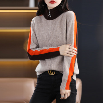 Half high collared patchwork coat for women