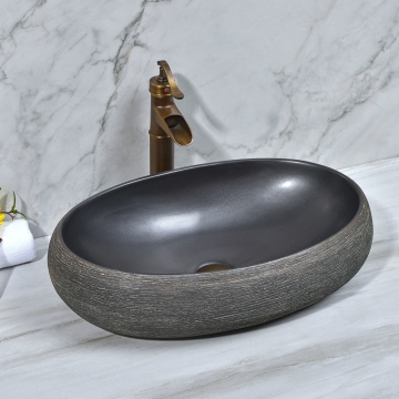Chinese Antique Black Porcelain Oval Bathroom Sinks for Hotels