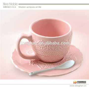 porcelain lace coffee mug with saucer