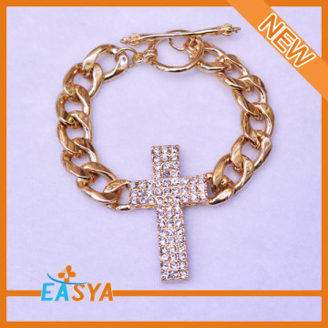 Gold Chain Rhinestone Big Metal Cross Bracelet