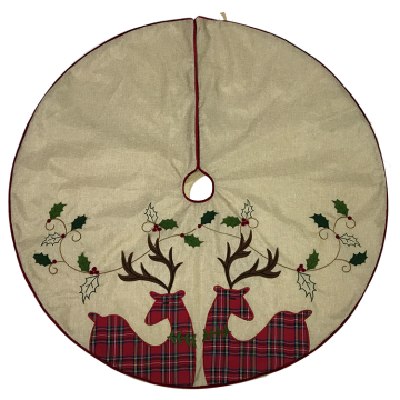 Christmas Tree skirt deer hessian embroidery