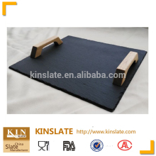 Hot selling Elegant natural slate black cheese board(wood hand)