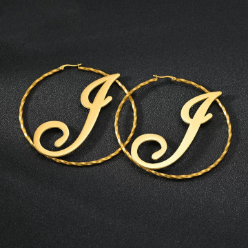 Custom Large Stainless Steel Hoop Name Earrings for Women