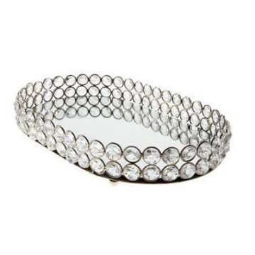 Oval Clear Crystal Acrylic Beaded Holder Tray