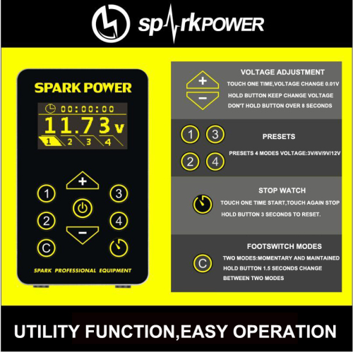 หน้าจอสัมผัส OLED สปาร์ค Tattoo Power Supply 2.2A