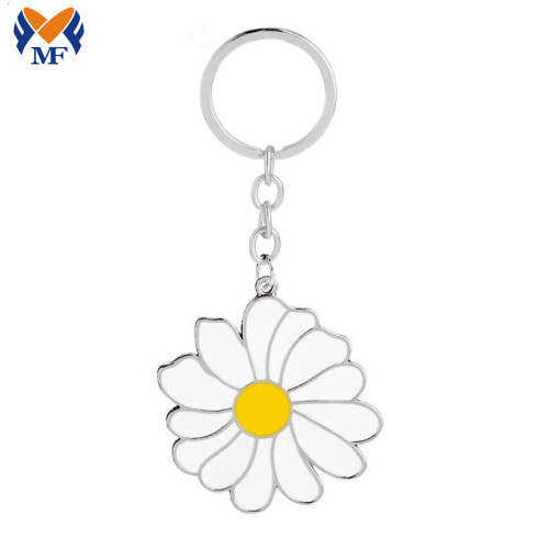 Porte-clés fleur en émail blanc personnalisé en métal