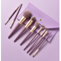 Ensemble de pinceaux de maquillage à manche en bois violet 9pcs
