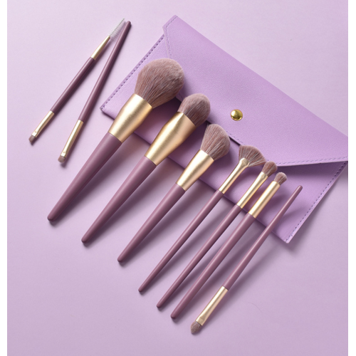 Ensemble de pinceaux de maquillage à manche en bois violet 9pcs