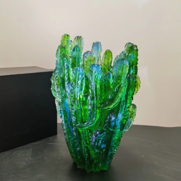 Luxury Handmade Lalique Crystal Cactus Vase - Custom Colors for Home Decor