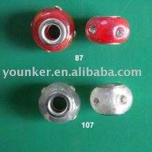 925 Sterling Silver Core Lampwork Glass Beads with Rhinestone