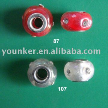 925 Sterling Silver Core Lampwork Glass Beads with Rhinestone