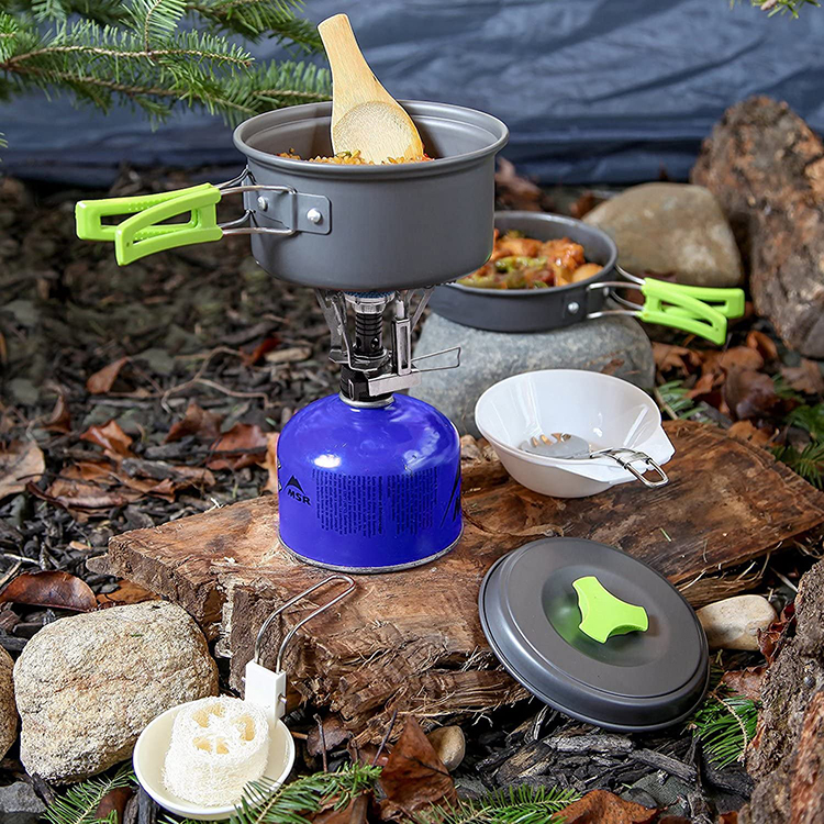 Eco-friendly & Healthy Camping Cookware Pots and Pans Set Backpacking Mess kit for Hiking Picnic Outdoor Lightweight, Nonstick