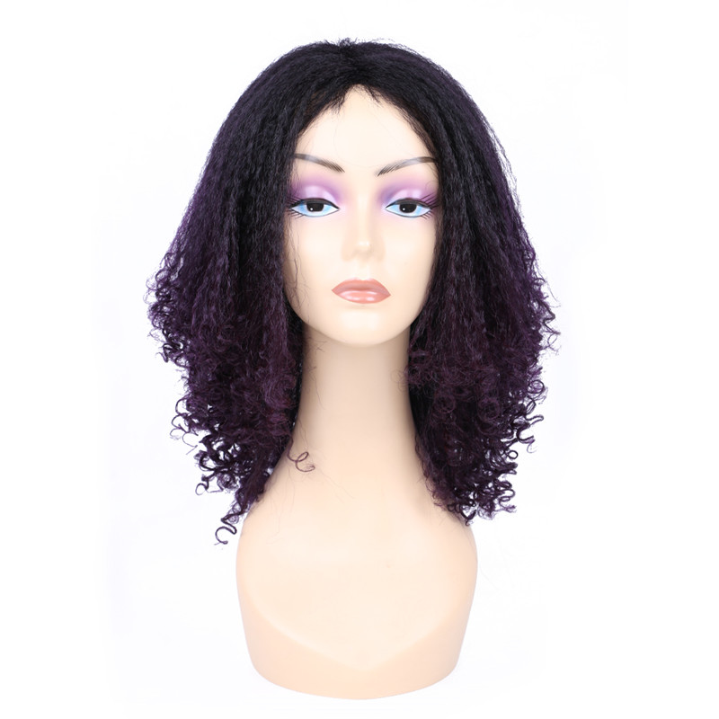 Afro Yaki Hair Wig Perm Synthetic Marley Hair Fluffy Straight Curly Natural Layered Black Ombre Non Lace Machine Sewing Wig