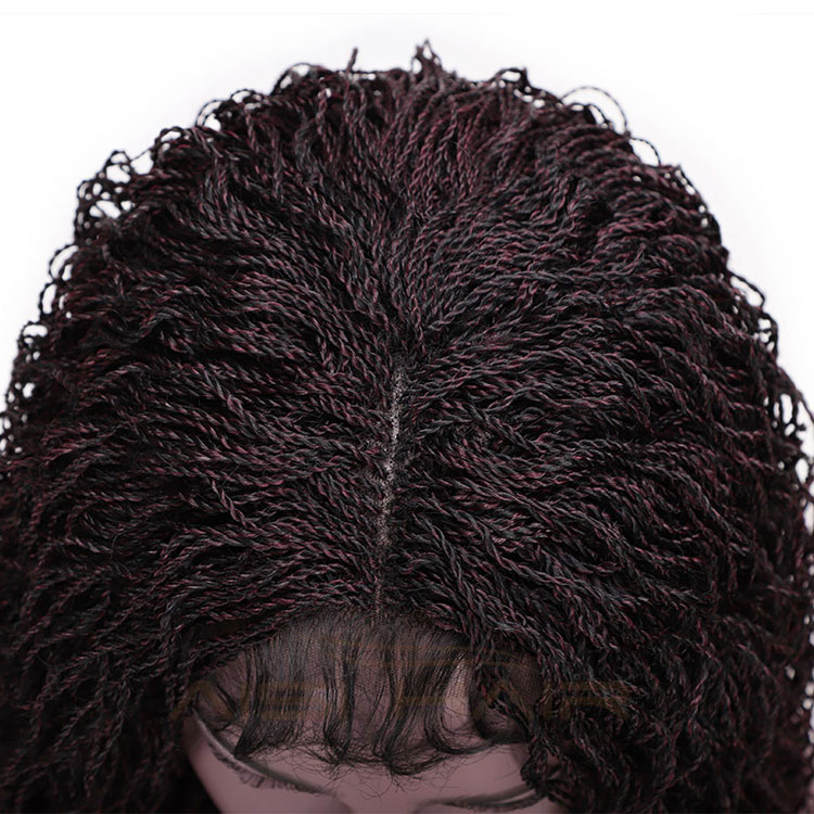 Aisi Hair Ombre Wine Red Lace Front Long Braided Wigs For Women Senegalese Twist Braided Lace Front  Synthetic Long Wavy Wigs