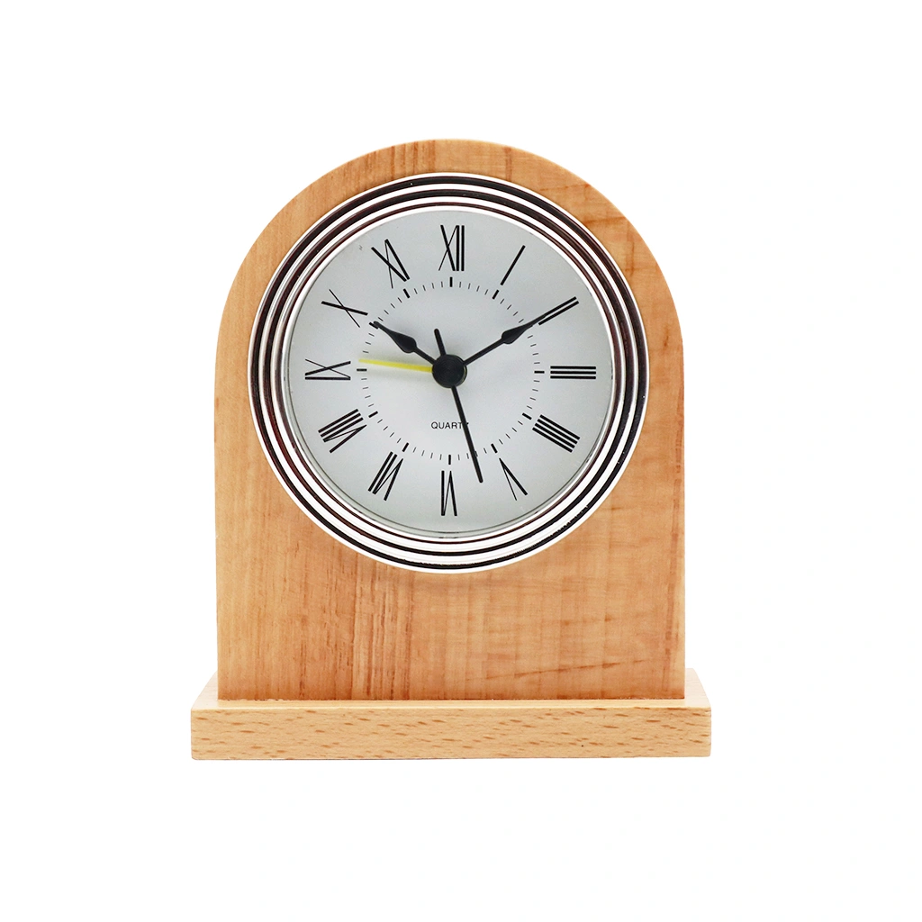 Round Shape Retro Clock Solid Wood Clock Desk Clock
