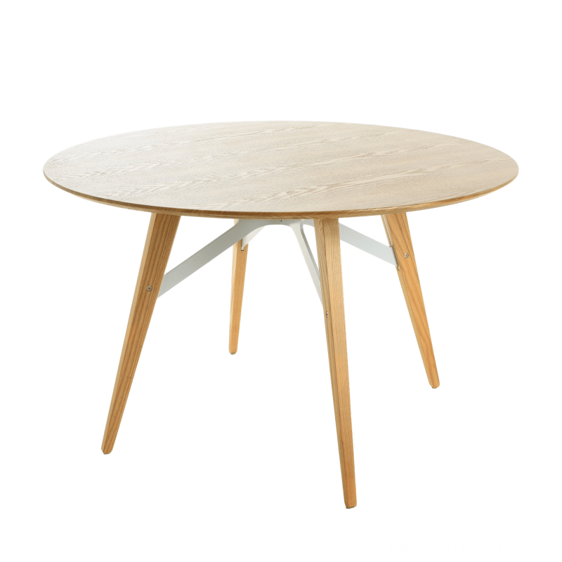 Modern rounded wood and glass top with wood leg dining table for dining room wholesale