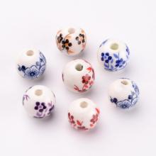 12mm Ceramic Clay Round Flower Printed Porcelain Beads - Pandahall