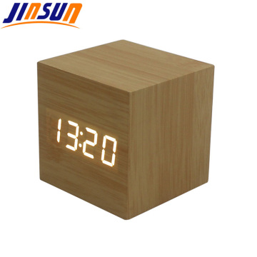 Cube Table Bamboo Effect Led Clock