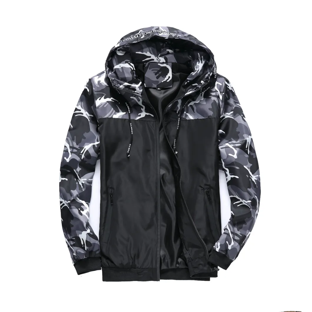 Wholesale New Mens Fashion Full Zip off Windbreaker Sport Hooded Camouflage Jacket