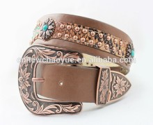 New Designed Turquoise Concho Western Rhinestone Leather Belt
