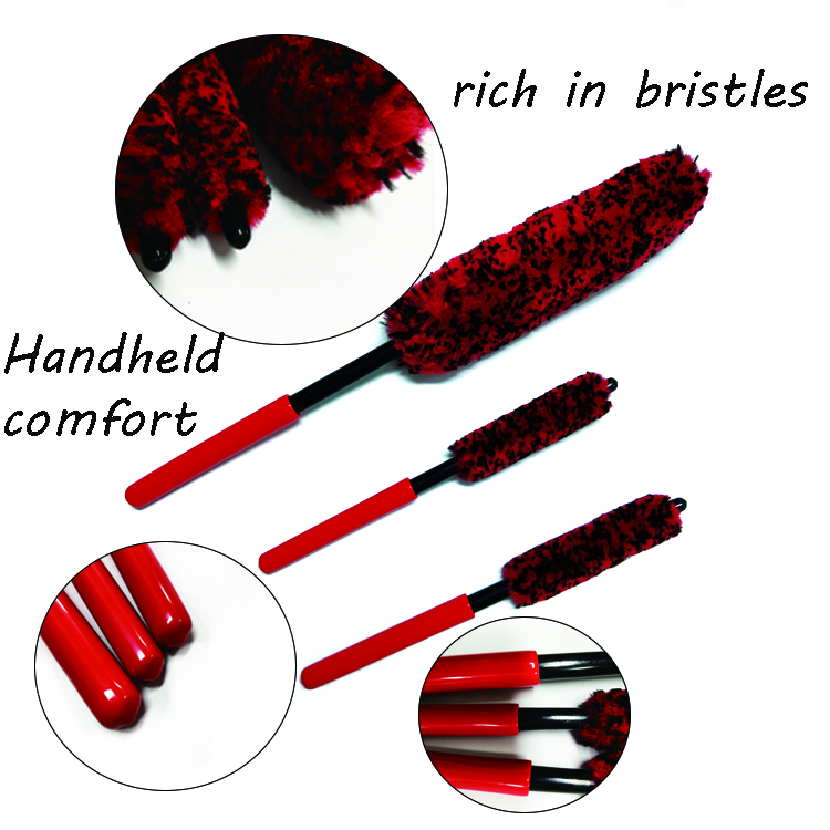 3 pcs of long wheel rim washing brush set