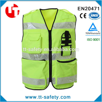 CE high visibility yellow reflective safety rescue vest for first aid emergency