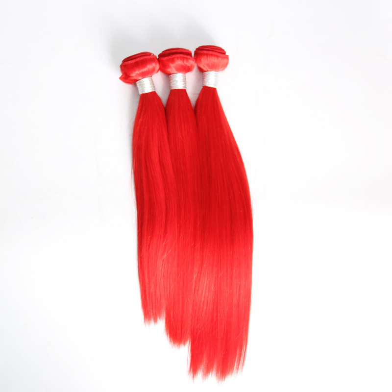 Human Hair Weaves with Closures Wavy and Curly Straight Bright Red Color Brazilian Hair Straight Wavy Curly Available 8A Grade