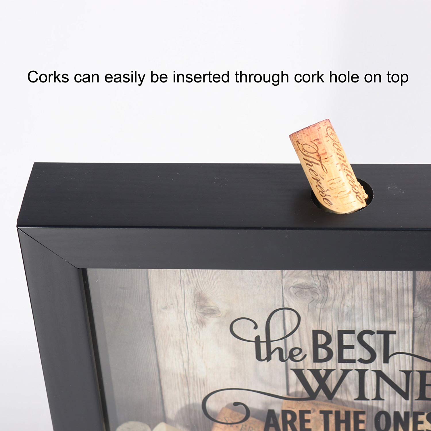 High Quality Customized Solid Wood Money Box Bank 3D Shadow Box Black Photo Picture Frames Wine Cork Holder