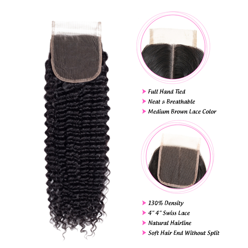 Cheap Raw Brazilian 100% Human Hair Kinky Curly Bundles With Closure Virgin Mink Brazilian Cuticle Aligned Hair Extensions