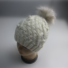 Fashion Popcorn Off White Pompom Hat