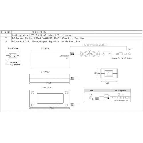 ETL 12v 15a AC DC Adapter 180W