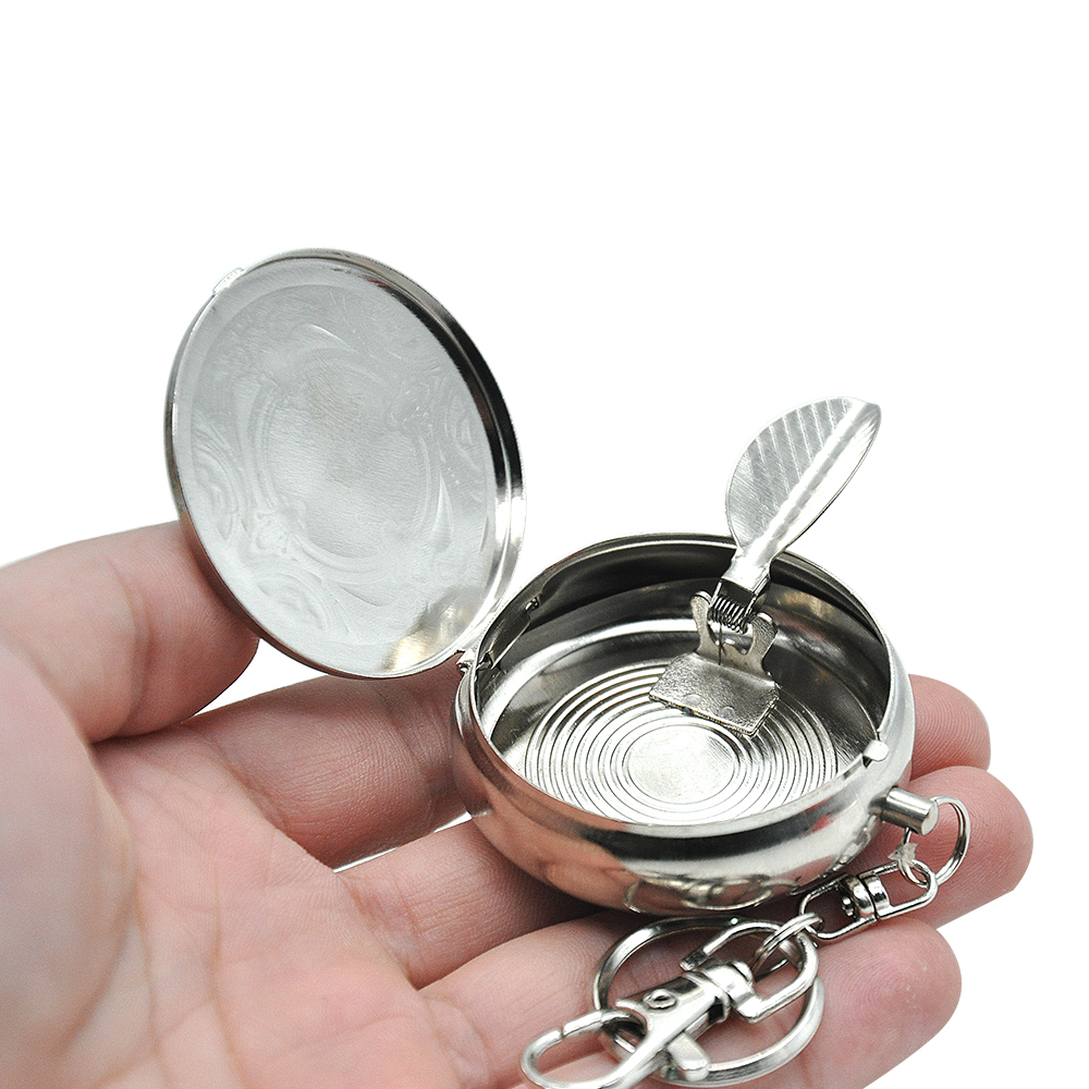 Portable Silver Color Pocket Watch Shape Ashtray Metal Ashtray With Key Chain