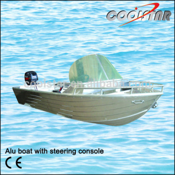 aluminum boat with steering console