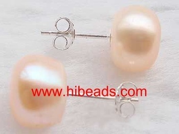 Flat pink freshwater pearl earrings FPE0004