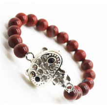 Red Jasper 8MM Round Beads Stretch Gemstone Bracelet with Diamante alloy Piece