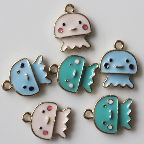 Cartoon Alloy Sea Animal Pendants Artificial Enamel Jellyfish Charms DIY Key Chain Ornament Earring Necklace Jewelry Supply