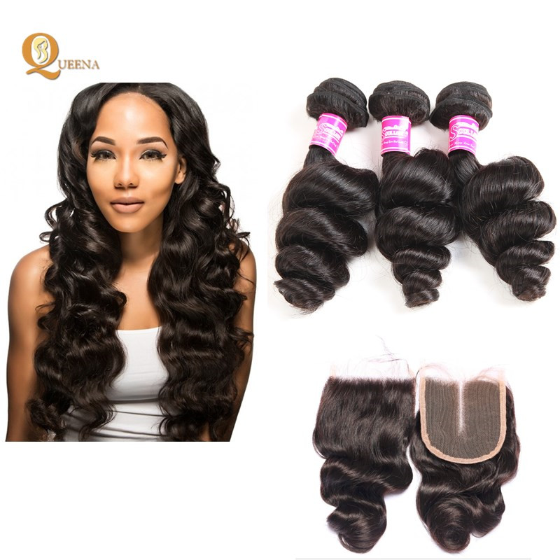 Long Grade 9A Virgin Brazilian Bundles With Loose Wave 5x5 Lace Closure