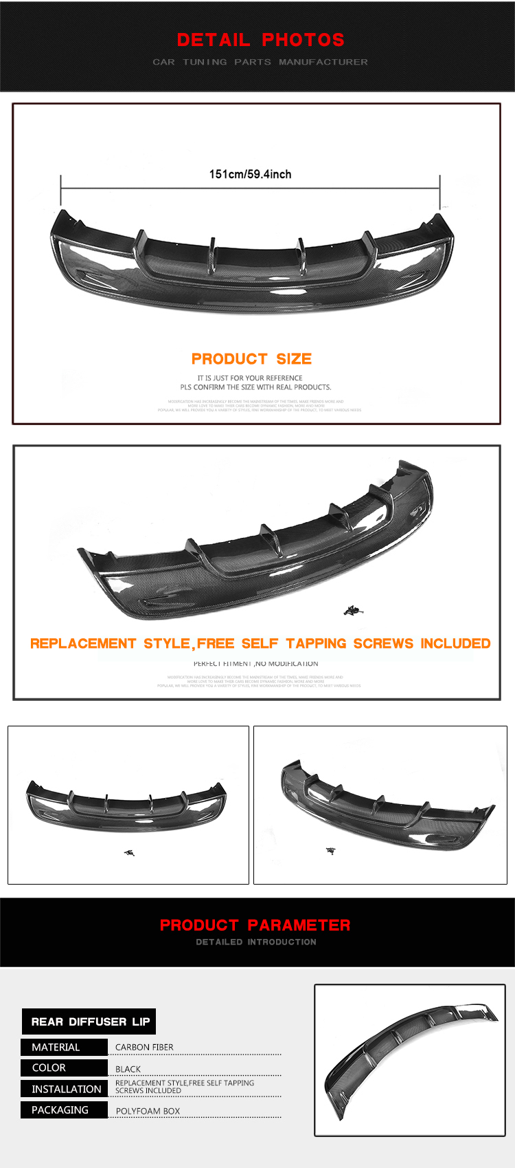 Carbon Fiber Car Rear Bumper diffuser Lip for Tesla Model S 16-17