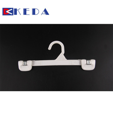 White Plastic Short Neck Hook Small Pants Hanger with Clips for Kids