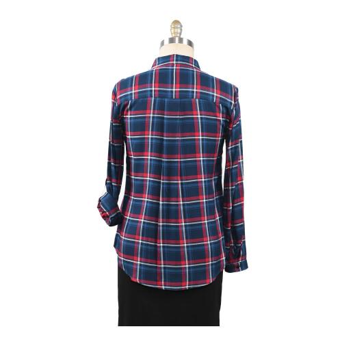 Camisa xadrez feminina de algodão com brilhantes