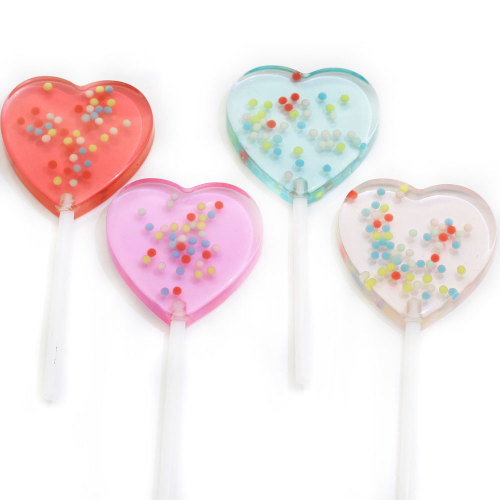 Licht Kleurrijke Hart Snoep Lollipop Vormige Hars Kralen Plaksteen Cabochon DIY Speelgoed Decor Charms Kids Craft Items