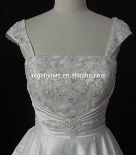 Unique detachable straps A-line beaded wedding dress of pleats ruching puffy skirt