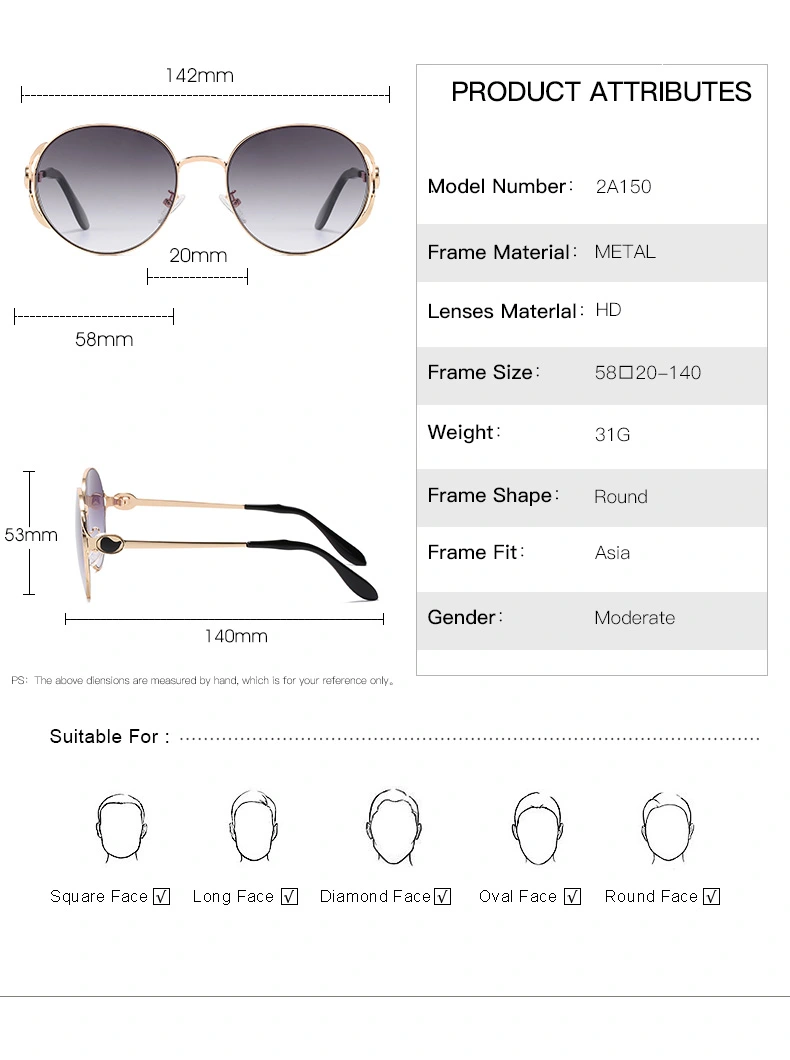 Round Good Seller Designer UV400 Metal Sunglasses