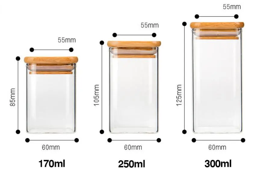 Borosilicate Square Kitchen Glass Food Storage Spice Container Jar for Cookies Sugar Pasta Candy