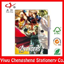 Movie figures cover pocket diary with pen/pen and diary set/diary with pen